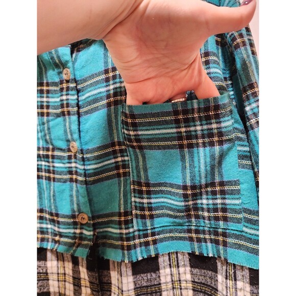 La Miel Womens Large Green Shirt Colorblock Plaid Flannel Shacket Farm Western - Picture 9 of 16